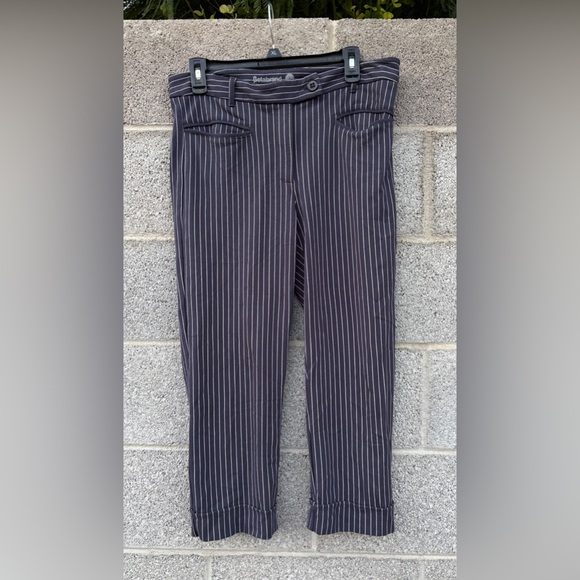 Betabrand Blue White Pinstripe Cropped Yoga Pants Cuffed Hem Large Short Petite* - Picture 1 of 12